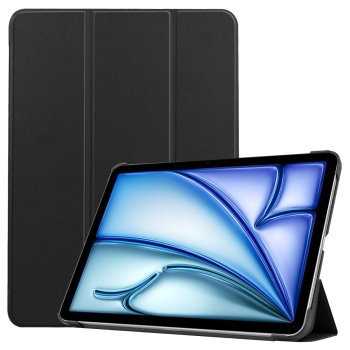 Apple iPad Air 13'' (2024) (A2903 A2898) PU Leather Protective Tri-fold Book Case Cover, Black | Planšetes Vāciņš Maciņš Apvalks Grāmatiņa