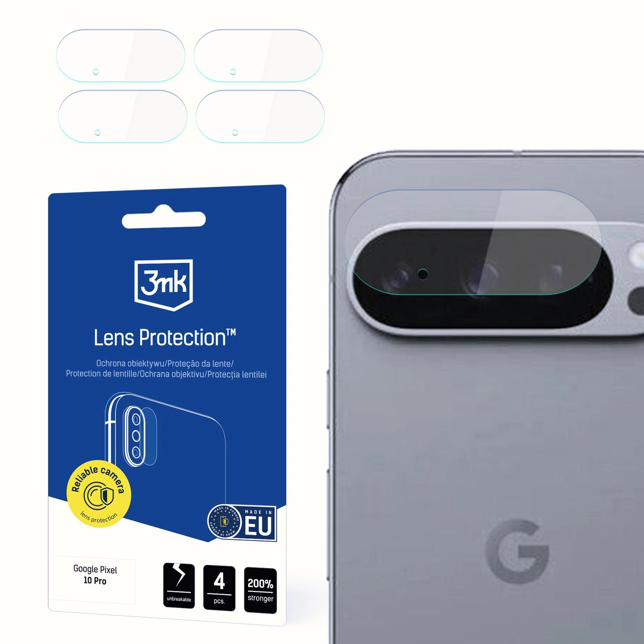 Google Pixel 10 Pro Aizmugurējās Kameras Aizsargstikls, 4 gab. | 3MK Lens Protection Back Camera Tempered Glass Protector