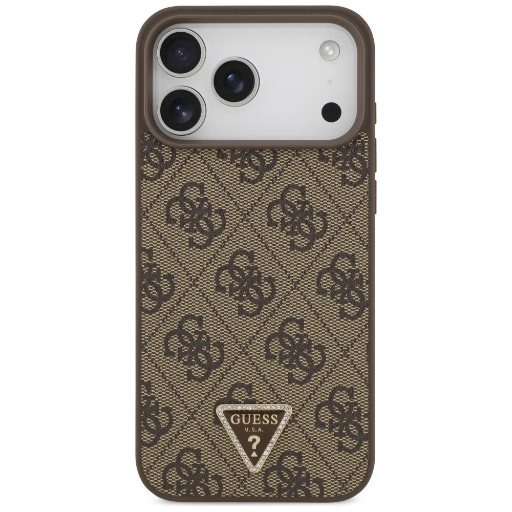 Guess Leather 4G Triangle Strass MagSafe vāciņš iPhone 17 Pro Max - brūns | Phone Case Cover Brown (1)