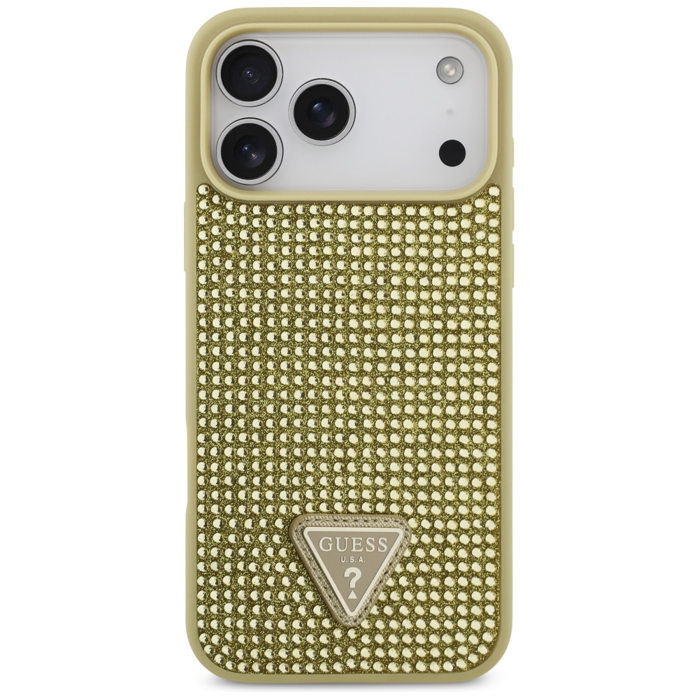 Guess Rhinestone Triangle Logo vāciņš iPhone 17 Pro Max - zelta krāsā | Phone Case Cover Gold (1)