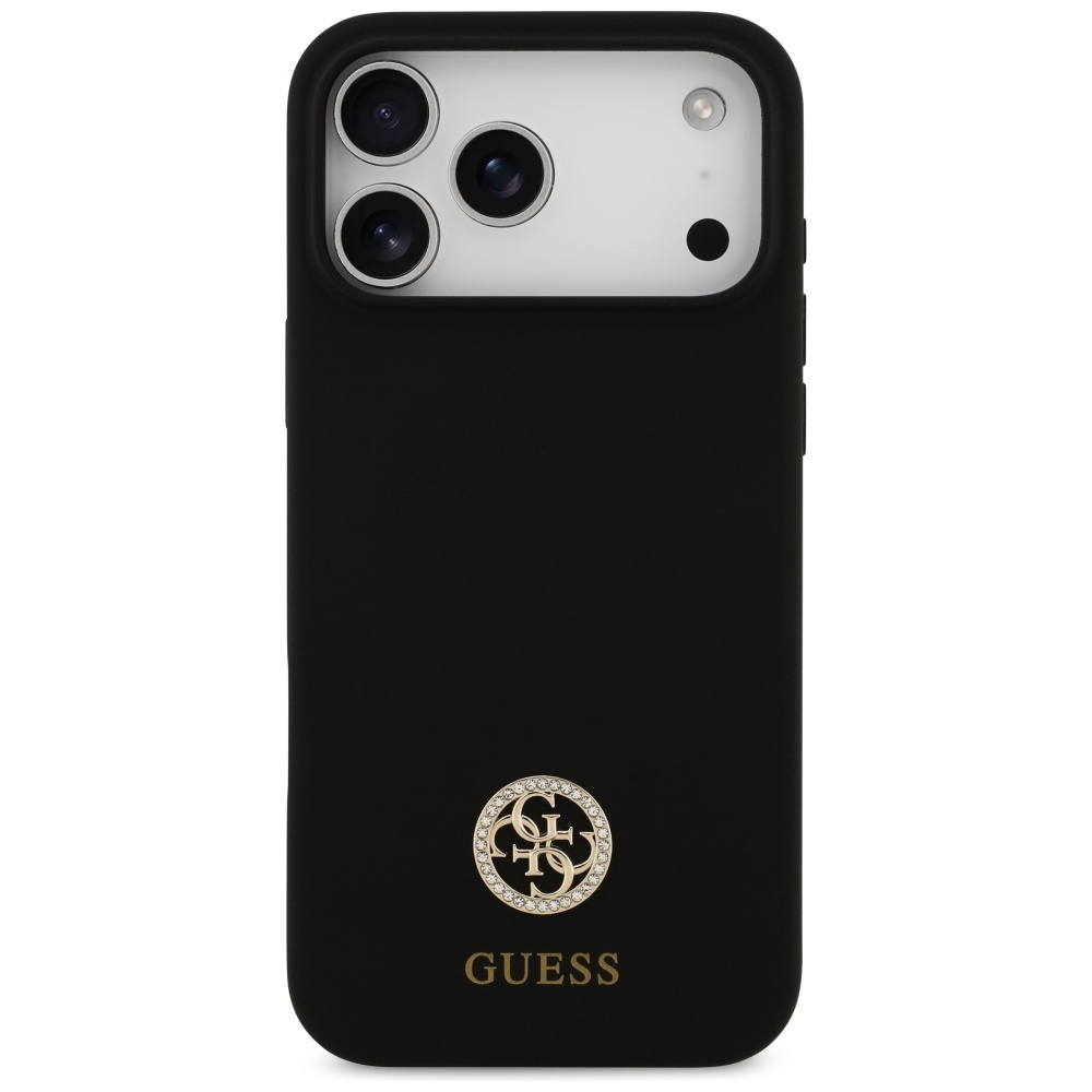 Guess silikona Logo Strass 4G MagSafe vāciņš iPhone 17 Pro Max – melns | Phone Case Cover (1)