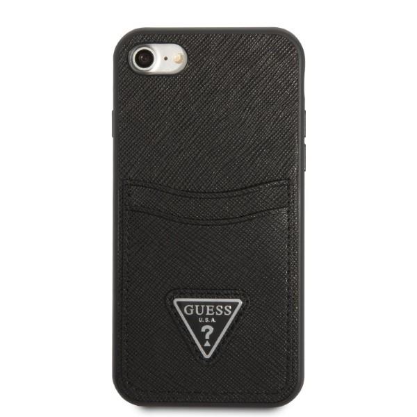 Apple iPhone 8 / 7 / SE (2020) (2022) 4.7" Guess Saffiano Triangle Logo Cardslot Case Cover (GUHCI8PSATPK), Black |... (1)