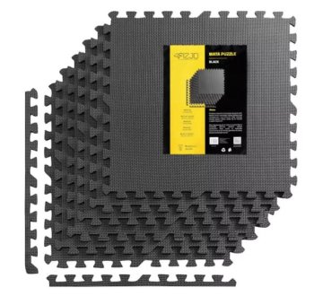 4fizjo Grīdas Puzles Paklājiņš Putu Paklājs Jogai Fitnesam Vingrošanai 60x60x1cm, 6 det. komplekts, Melns | Puzzle Mat for Yoga Fitness Gym