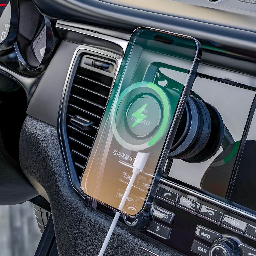 Dudao F24MAX auto turētājs ar 15W bezvadu lādētāju, MagSafe saderīgs, ar automātisku piesūcekni – melns (0)