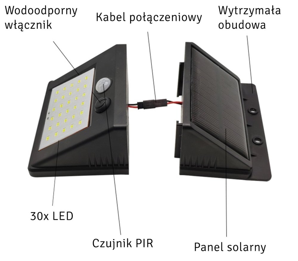 Āra saules LED lampa ar kustību un krēslas sensoru, 30 LED, melna (3)