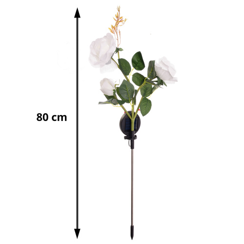 Saules dārza lampa ar LED rozēm, 3 mākslīgie ziedi, GARDLOV, balta (0)