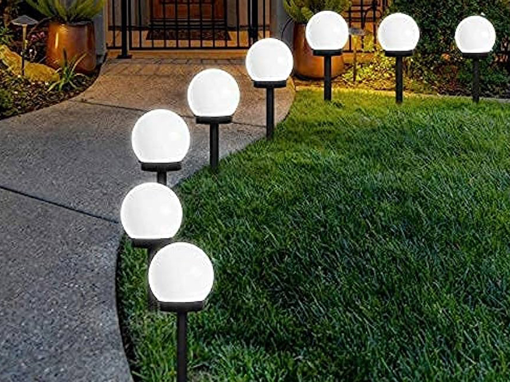Saules dārza lampa bumba ar spicu, 10 cm, 4 gab., balta (0)