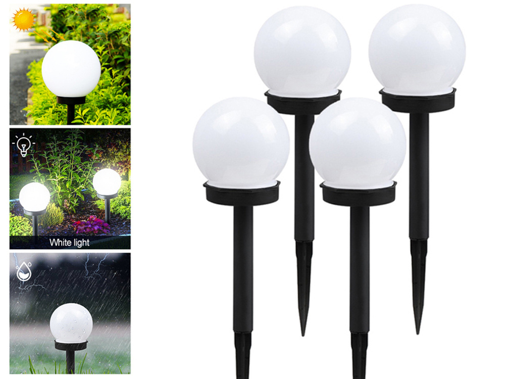 Saules dārza lampa bumba ar spicu, 10 cm, 4 gab., balta (1)