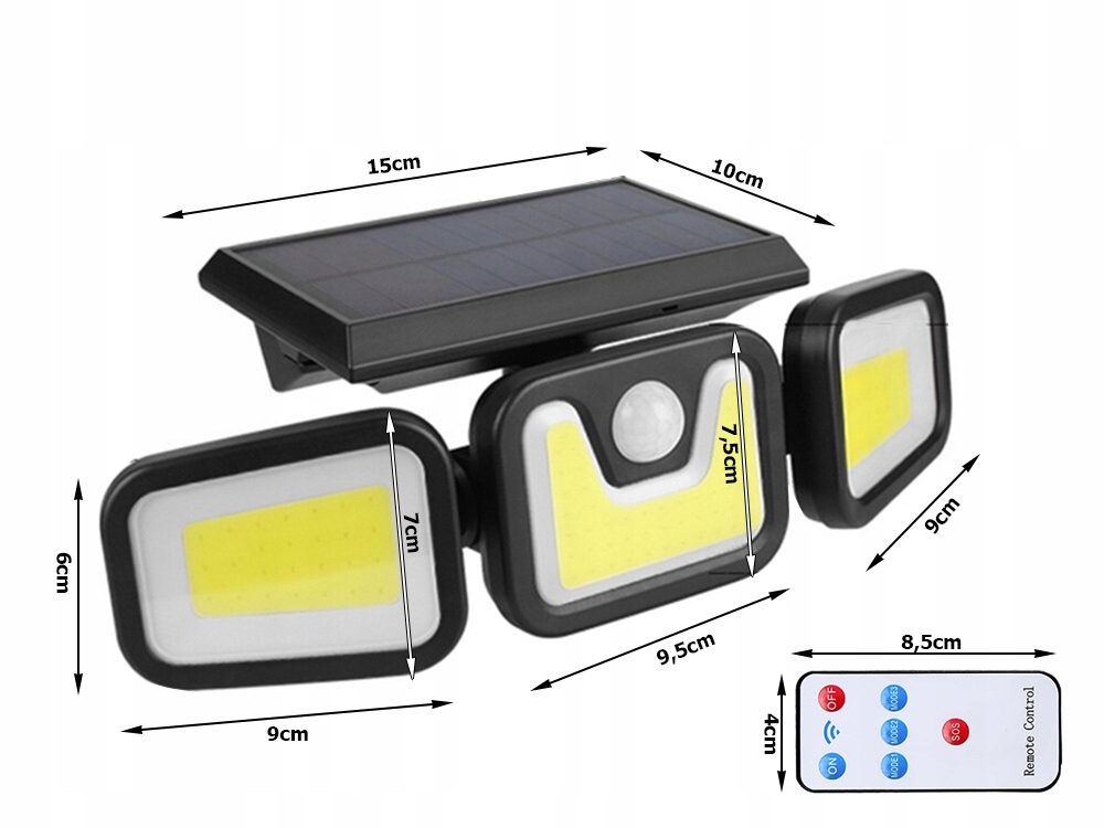 Āra Darza Lampa 100 COB ar Saules Paneli un Krēslas, Kustības Sensoru | Solar Lamp with Twilight and Movement Sensor (3)