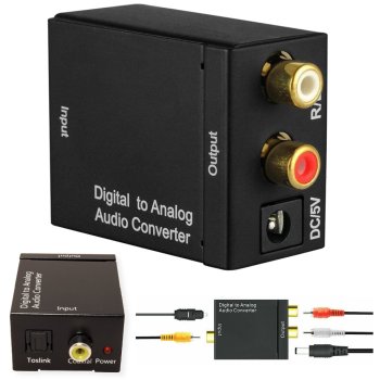 Digitālais uz analogo audio pārveidotājs Toslink SPDIF uz 2x RCA, melns