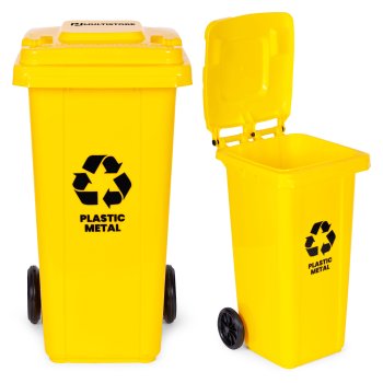 Plastmasas atkritumu konteiners 120L ar gumijas riteņiem, dzeltens