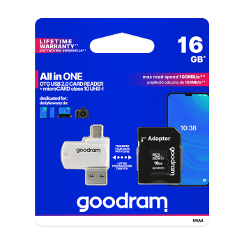 Goodram 16 GB microSDHC Memory Card (U1 100MB/s read) with Reader | Atmiņas Karte Telefonam