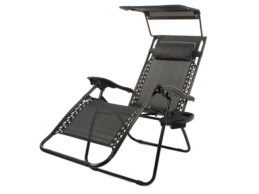 Dārza Pludmales Guļamkrēsls Atpūtas Saliekams Krēsls Zvilnis ar Saulessargu un Paliktni | Garden Beach Deck Chair... (1)
