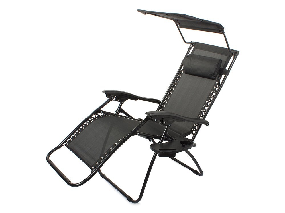 Dārza Pludmales Guļamkrēsls Atpūtas Saliekams Krēsls Zvilnis ar Saulessargu un Paliktni | Garden Beach Deck Chair... (2)