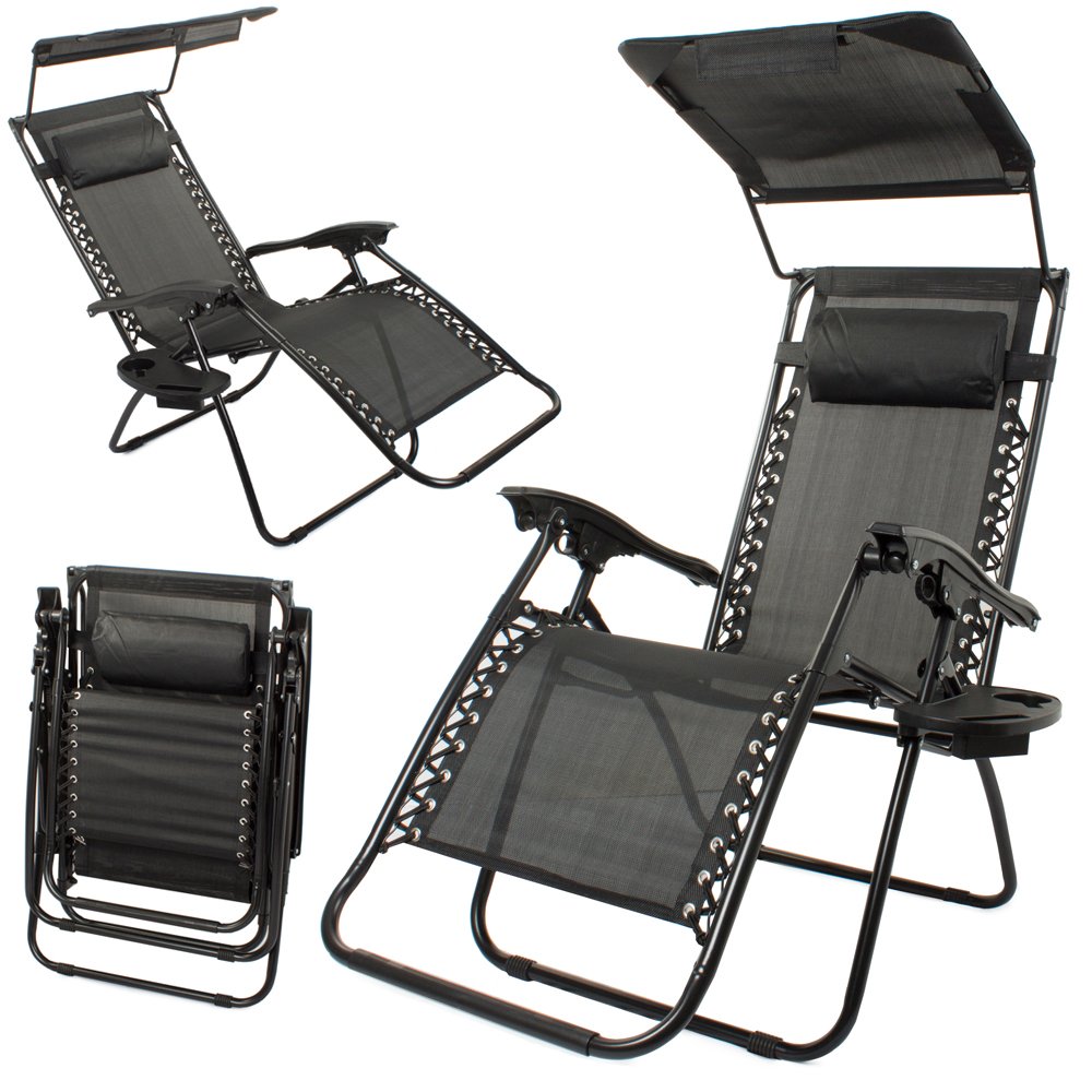Dārza Pludmales Guļamkrēsls Atpūtas Saliekams Krēsls Zvilnis ar Saulessargu un Paliktni | Garden Beach Deck Chair... (3)