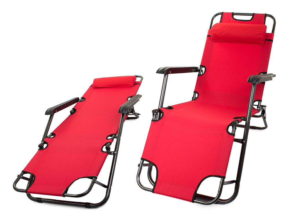 Dārza Pludmales Guļamkrēsls Atpūtas Saliekams Krēsls ar Galvas Balstu, Sarkans | Garden Beach Deck Chair Folding... (3)