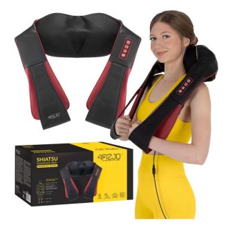 4FIZJO SHIATSU PRO+ Šiacu Sildošs Kakla Muguras Plecu 3D Masažieris Masieris Visam Ķermenim, Melns/Sarkans | Back Shoulder Neck Body Massager