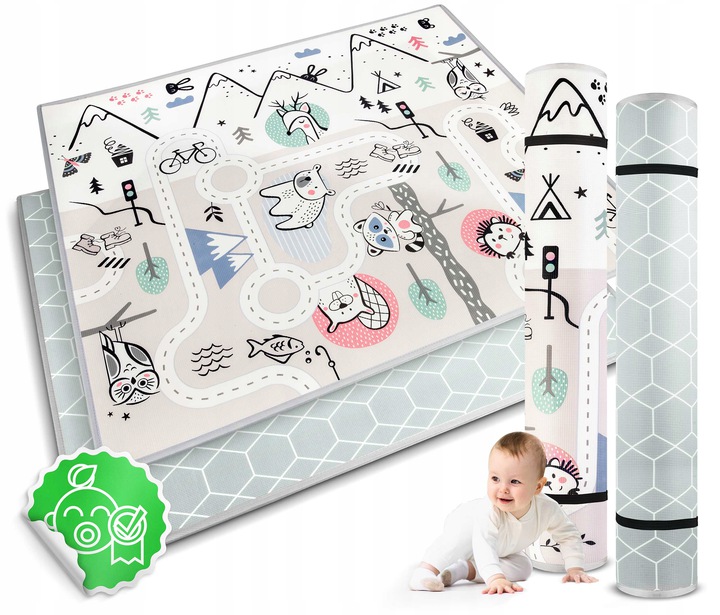 Divpusējs sarullējams bērnu paklājs Nukido NK-342 | Kids Roll-up Foam Mat (1)