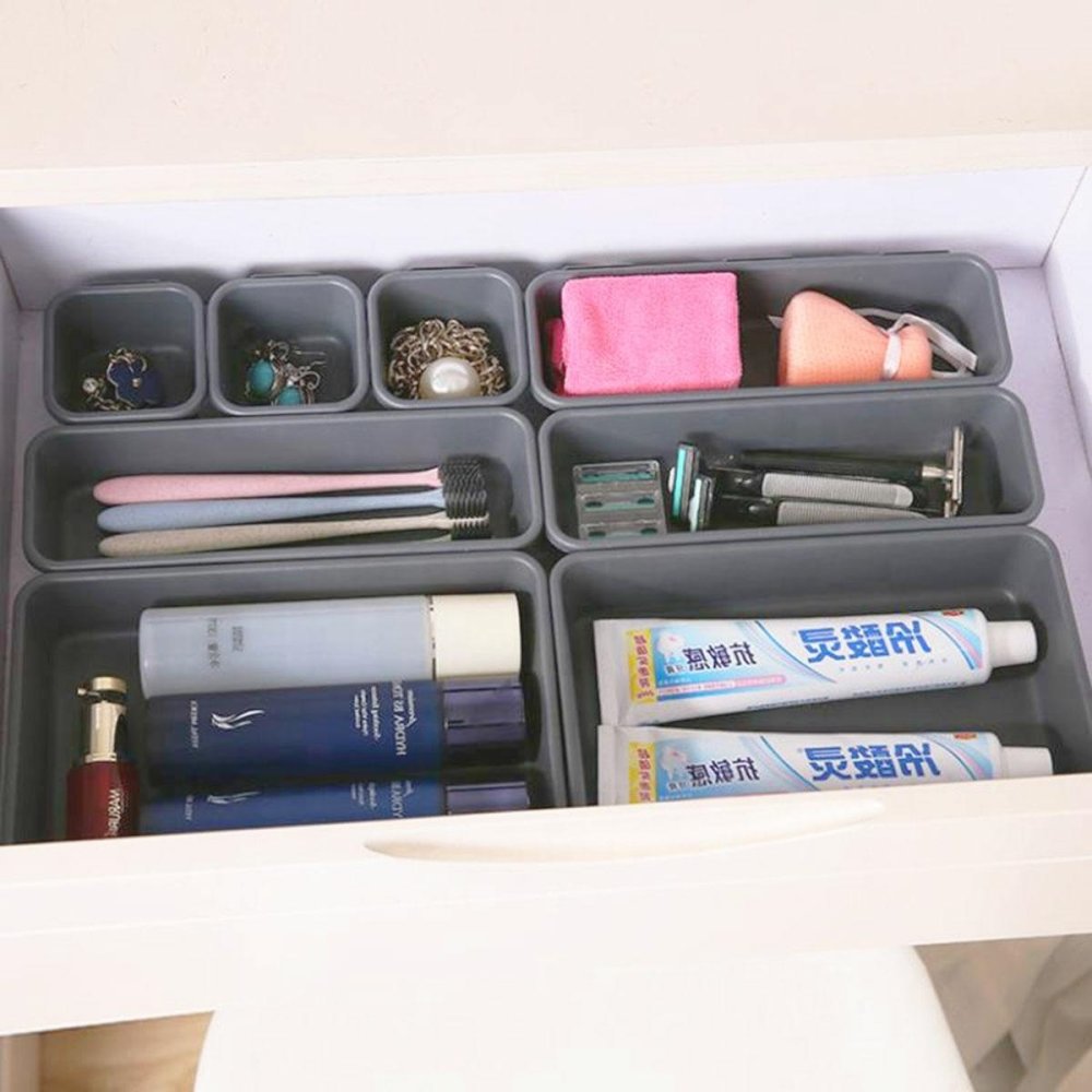 Modulārs atvilktnes organizators galda piederumiem, kancelejas precēm, darbarīķiem, kosmētikai, Pelēks | Cutlery... (3)