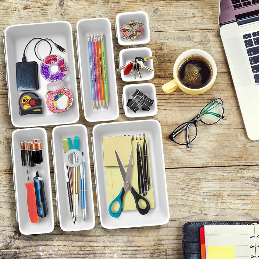 Modulārs atvilktnes organizators galda piederumiem, kancelejas precēm, darbarīķiem, kosmētikai, Pelēks | Cutlery... (4)