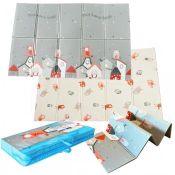Divpusējs spēļu putu paklājs bērniem, saliekams bērnu istabas grīdas paklājiņš NICEKIDS, 200x150cm, Putni | Double-sided XPE Foam Play Mat for Kids
