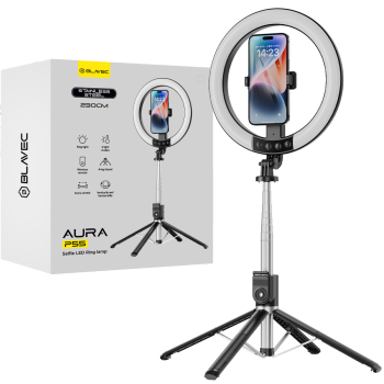Blavec Aura Gredzenveida Riņķa Lampas LED Gaismas Komplekts ar Statīvu 2,3m un Telefona Turētāju | Ring Light Tripod Phone Mount Photo Video Tiktok