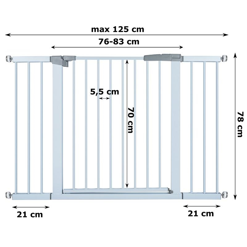 Drošības vārti bērniem kāpnēm un durvīm 76-125 cm ar paplašinājumiem (1)