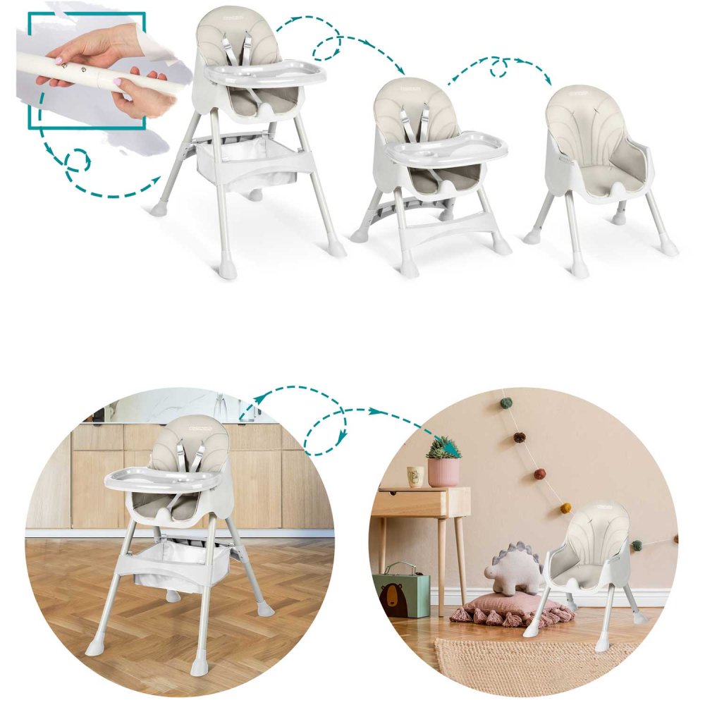 Barošanas krēsliņš Ricokids Milo ar noņemamu paplāti + priekšautiņš, pelēks (2)