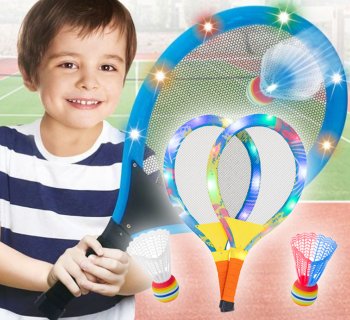 Bērnu LED Tenisa Badmintona Raketes + Volāni | Kids Tennis Badminton Rackets