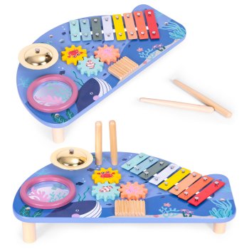 Koka muzikālais galdiņš valis ar instrumentiem ECOTOYS