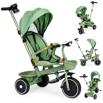 Trīsritenis-ratiņi 2-in-1 ECOTOYS ar grozāmu sēdekli un jumtiņu, zaļš
