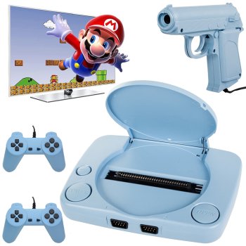 Retro spēļu konsole ar 9999 spēlēm, 2 pultis un pistole, zila