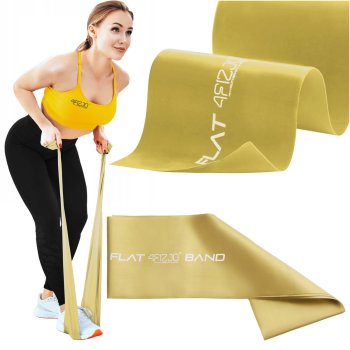 4Fizjo FLAT BAND Vingrošanas Pretestības Fitnesa Gumija Lente Josta Treniņiem 2m x 15cm, Zelta | Flexible Rubber Training Fitness Tape