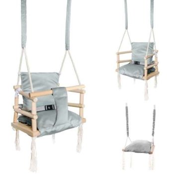 Bērnu Koka Šūpoles Iekštelpām Dārzam 3in1, Gaiši pelēks | Wooden Children's Swing