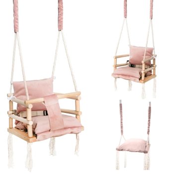 Bērnu Koka Piekarināmās Šūpoles Iekštelpām Dārzam 3-in-1, Rozā | Home Garden Wooden Hanging Baby Swing