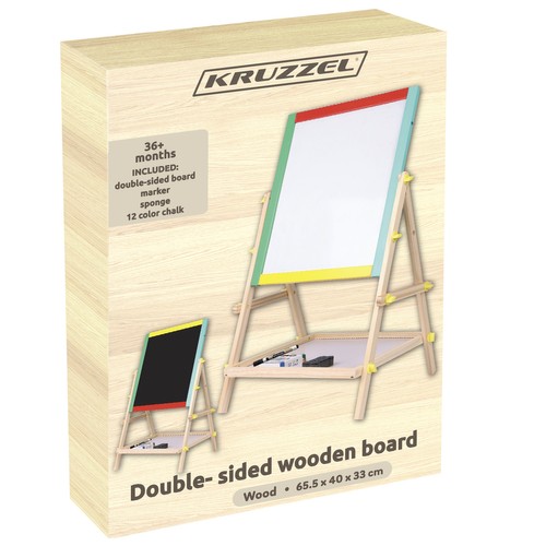 Koka divpusējā bērnu tāfele Kruzzel 23546, markieriem, krītiņiem, flomasteriem | Wooden double-sided board (0)