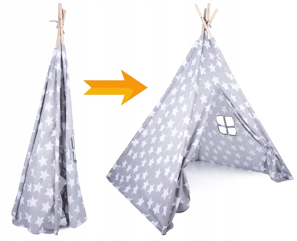 Bērnu Spēļu Tipi Stila Telts Māja Paviljons Vigvams, Pelēks | Teepee Style Kids Play Tent House Wigwam (3)