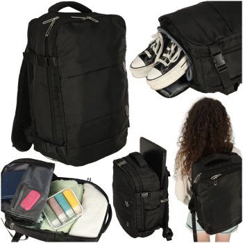 Ūdensnecaurlaidīga ceļojumu mugursoma rokas bagāžai 25L 45x32 cm, melna
