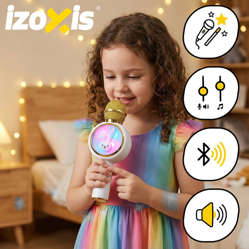 Bezvadu karaoke mikrofons bērniem Izoxis 27047 ar Bluetooth skaļruni, balts (2)