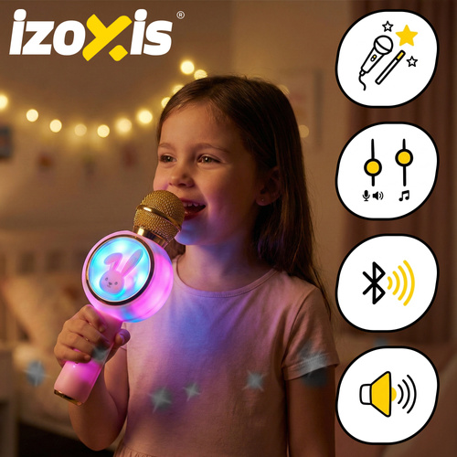 Bezvadu karaoke mikrofons bērniem Izoxis 27048 ar Bluetooth skaļruni un RGB, rozā (2)