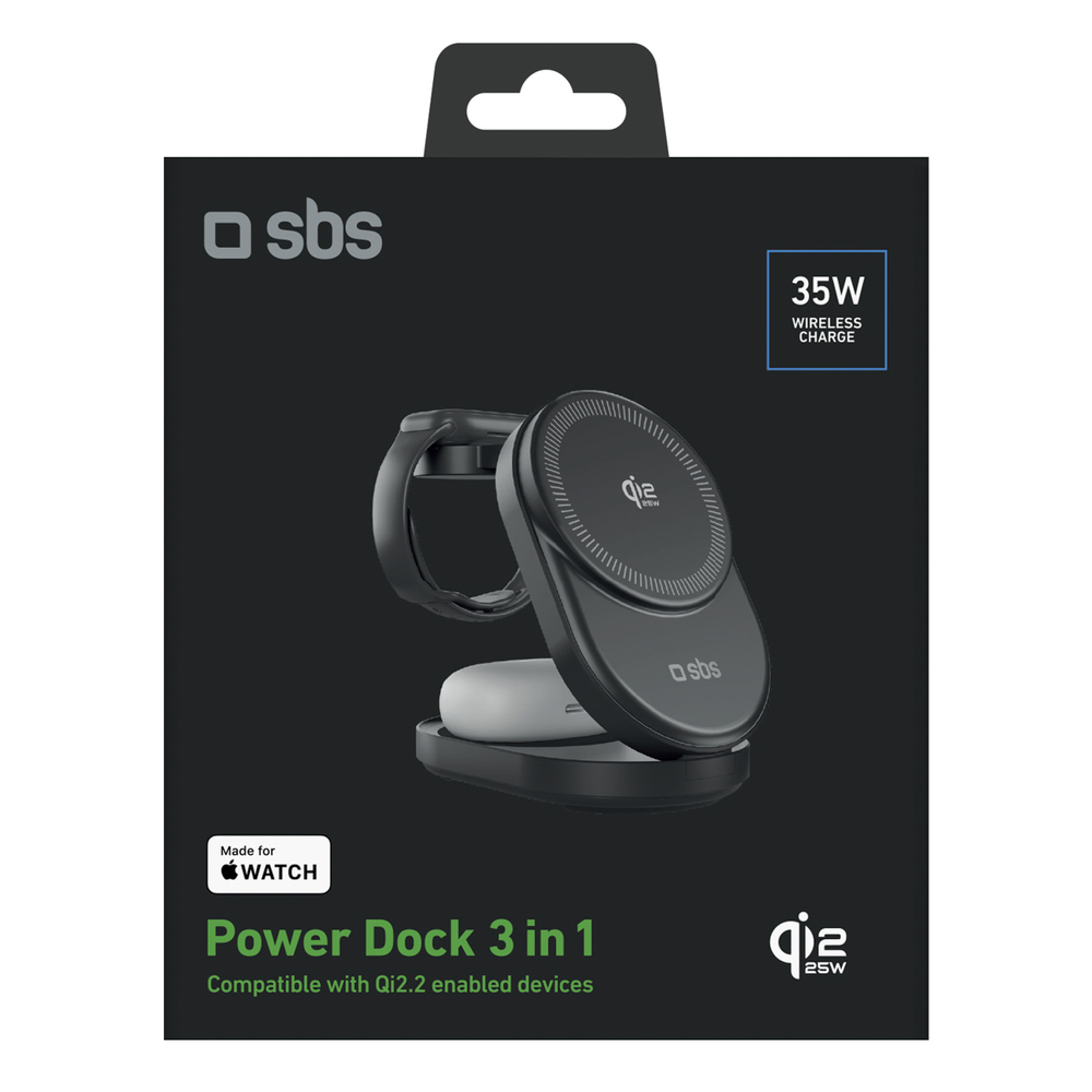 SBS Qi2.2 25W induktīvā 3‑vienā salokāmā uzlādes stacija ar MFI sertifikātu – melna | Wireless Inductive... (0)