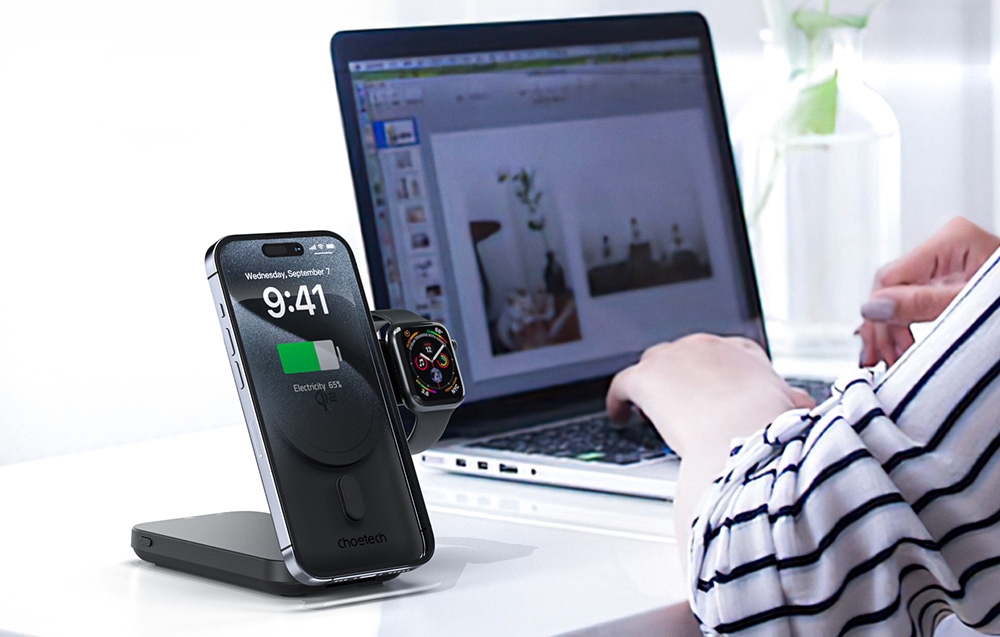 Choetech B750 3in1 Magnētiskais Bezvadu Lādētājs un Akumulators 10000mAh Qi2 (2)