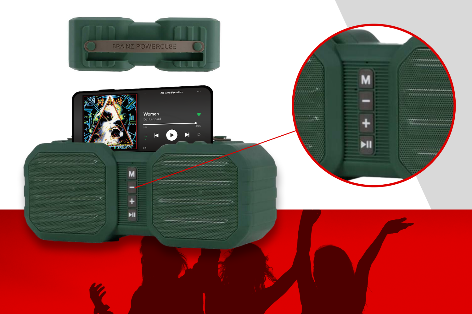 Brainz Power Cube pārnēsājamais Bluetooth skaļrunis, Zaļš (2)