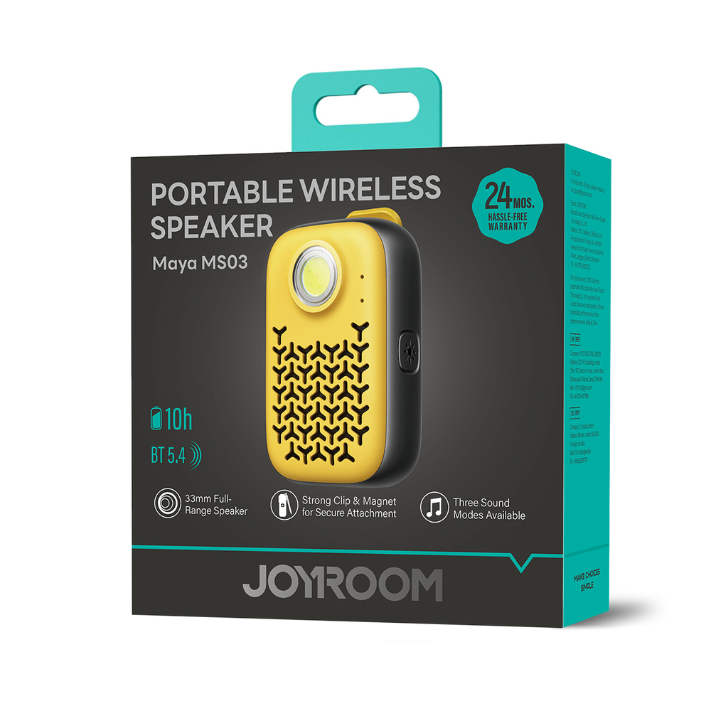 Joyroom Maya JR-MS03 pārnēsājamais Bluetooth skaļrunis ar iebūvētu lukturīti, izturīgs – dzeltens (0)