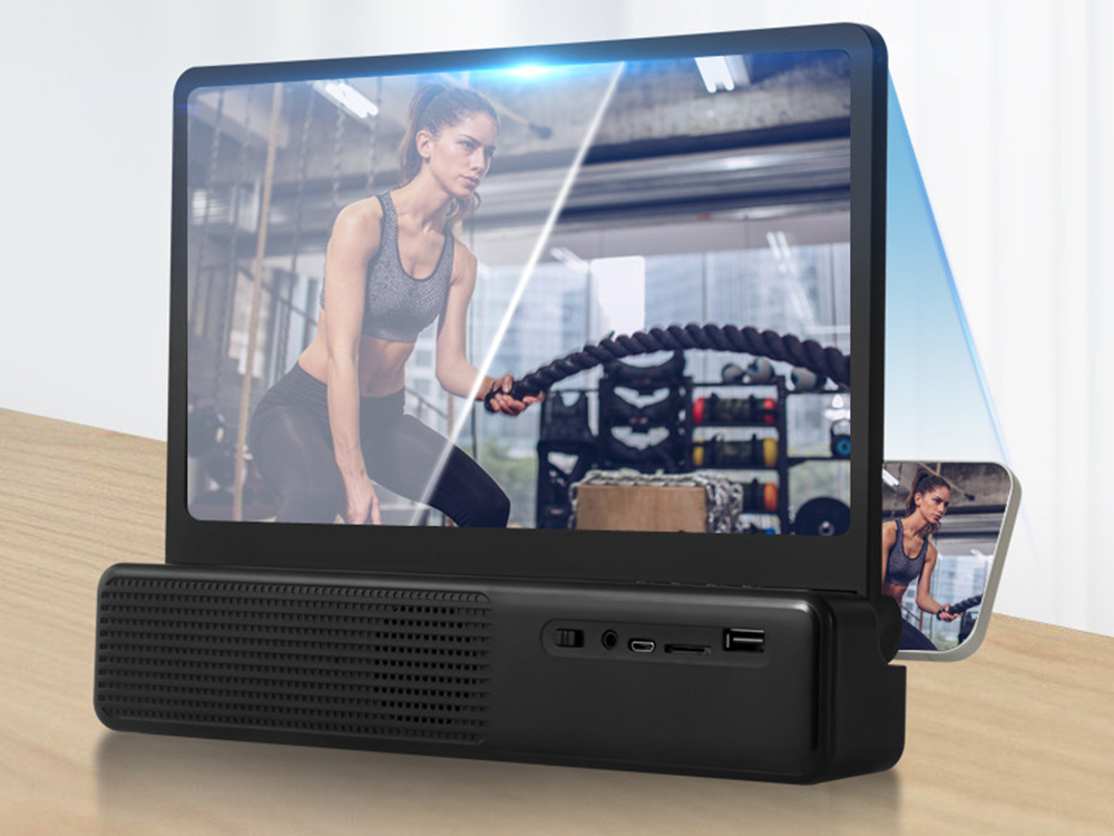 Telefona ekrāna palielinātājs ar Bluetooth skaļruni un statīvu, melns (1)