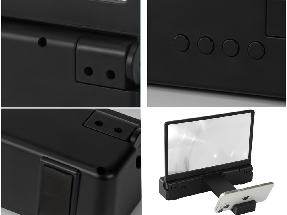 Telefona ekrāna palielinātājs ar Bluetooth skaļruni un statīvu, melns (2)