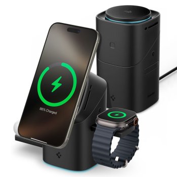 Spigen Essential EF223MS 3-in-1 QI2 bezvadu lādētājs - melns | Wireless Inductive Charger