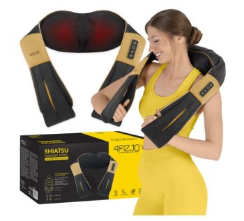 4Fizjo Shiatsu ULTRA+ Šiacu Sildošs Kakla Muguras Plecu 3D Masažieris Masieris, Melns/Zelts | Back Shoulder Neck Body Massager