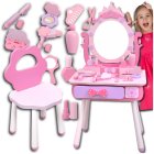 Meiteņu Rotaļu Koka Tualetes Kosmētikas Galdiņš ar Aksesuāriem, Rozā | Kids Makeup Cosmetic Dressing Table