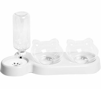 Dubultā bļoda ar ūdens konteineru-dozatoru (suņiem, kaķiem, mājdzīvniekiem), Balts | Double Bowl with a Water...